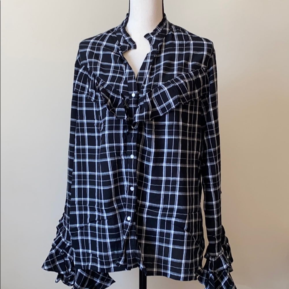 INC International Concepts Black and White Plaid Button Down Shirt